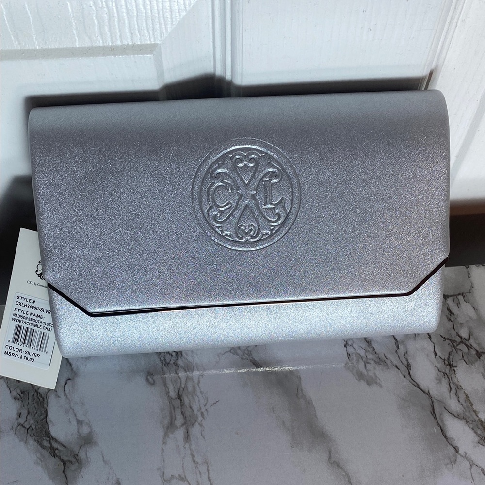 Christian Lacroix Silver Madison Clutch Purse Chain Strap